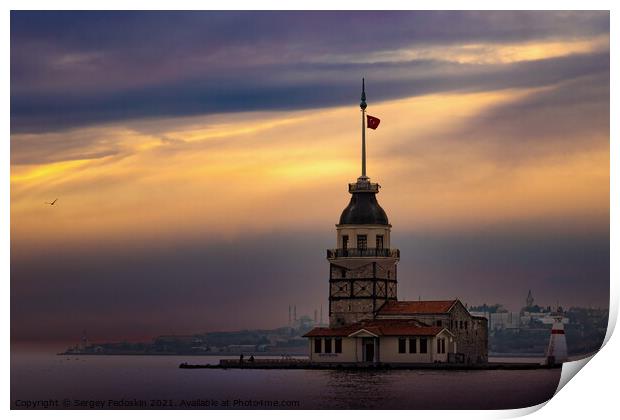 Maiden's Tower (Kız Kulesi) on a sunset. Istanbul. Turkey Print by Sergey Fedoskin