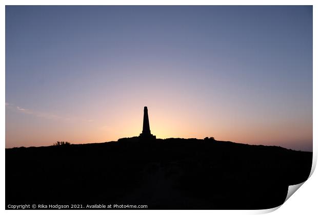 Spring Sunset, Basset Monument, Carn Brea, Cornwal Print by Rika Hodgson