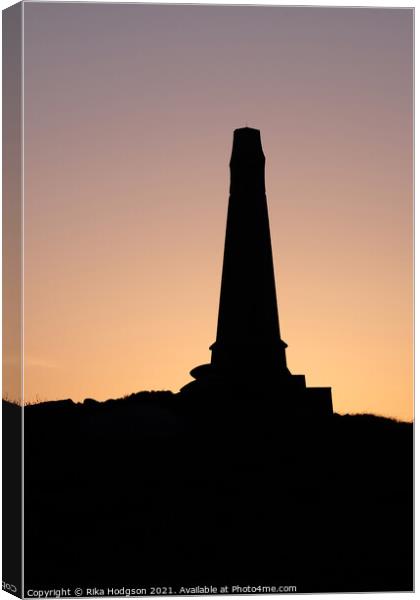 Spring Sunset, Basset Monument silhouette, Carn Br Canvas Print by Rika Hodgson