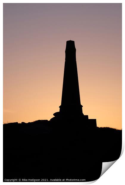 Spring Sunset, Basset Monument silhouette, Carn Br Print by Rika Hodgson
