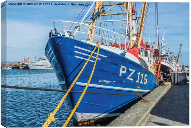 Fishing Trawlers moored at Newlyn Harbour Cornwall Canvas Print by Nick Jenkins