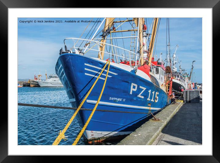 Fishing Trawlers moored at Newlyn Harbour Cornwall Framed Mounted Print by Nick Jenkins