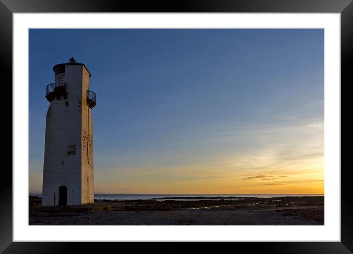Southerness Lighthouse at Sunset Framed Mounted Print by Derek Beattie