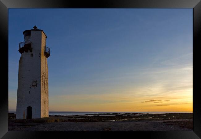 Southerness Lighthouse at Sunset Framed Print by Derek Beattie
