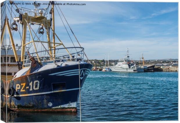 Newlyn Harbour and Fishing Boat Cornwall  Canvas Print by Nick Jenkins