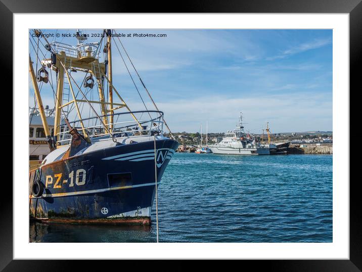 Newlyn Harbour and Fishing Boat Cornwall  Framed Mounted Print by Nick Jenkins