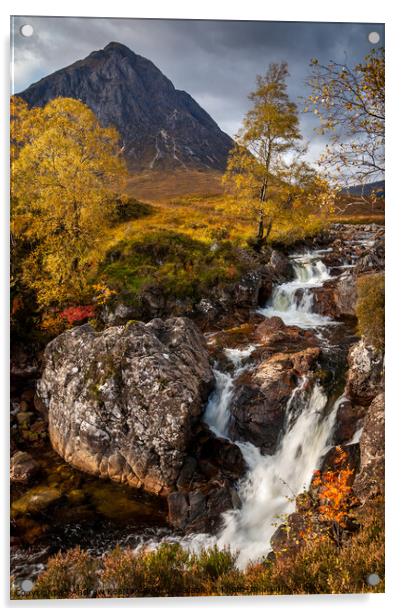 Buachaille Etive Mor Waterfall in autumn Acrylic by Andrew Kearton