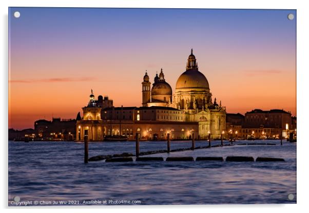 Santa Maria della Salute (Saint Mary of Health) at sunset time, a Catholic church in Venice, Italy Acrylic by Chun Ju Wu