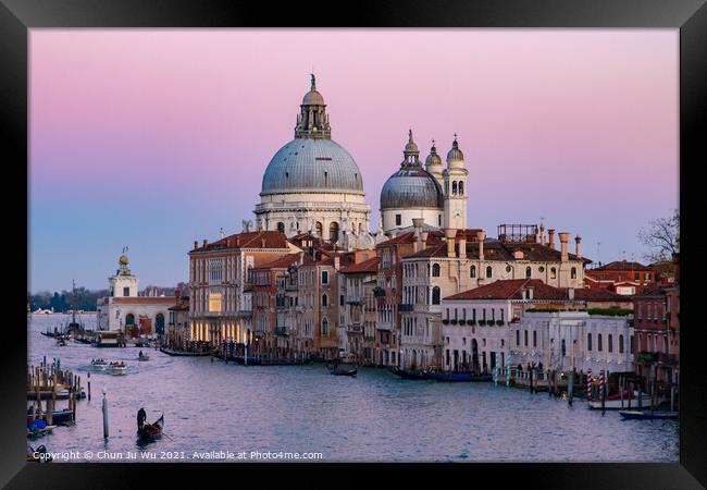 Grand Canal with Santa Maria della Salute at background at sunset time, Venice, Italy Framed Print by Chun Ju Wu