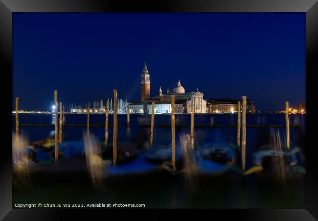 Church of San Giorgio Maggiore with gondolas at night, Venice, Italy Framed Print by Chun Ju Wu