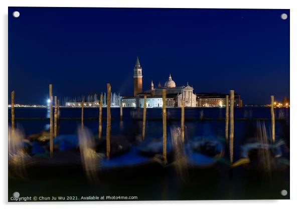 Church of San Giorgio Maggiore with gondolas at night, Venice, Italy Acrylic by Chun Ju Wu