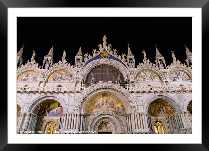 Night view of St Mark's Basilica at St Mark's Square (Piazza San Marco), Venice, Italy Framed Mounted Print by Chun Ju Wu
