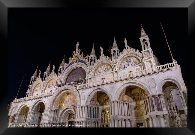 Night view of St Mark's Basilica at St Mark's Square (Piazza San Marco), Venice, Italy Framed Print by Chun Ju Wu