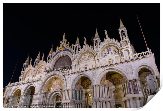 Night view of St Mark's Basilica at St Mark's Square (Piazza San Marco), Venice, Italy Print by Chun Ju Wu