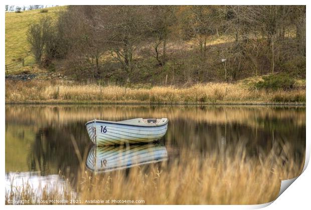 Boat on Loch Barnshean Print by Ross McNeillie