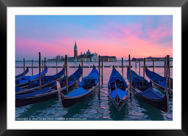 Church of San Giorgio Maggiore with gondolas at sunset time, Venice, Italy Framed Mounted Print by Chun Ju Wu