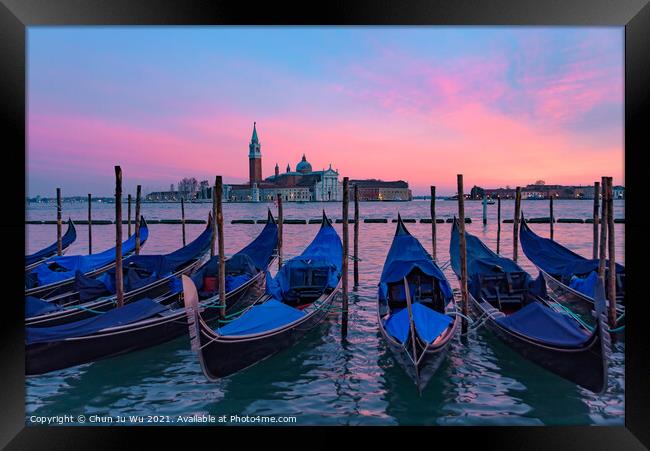 Church of San Giorgio Maggiore with gondolas at sunset time, Venice, Italy Framed Print by Chun Ju Wu