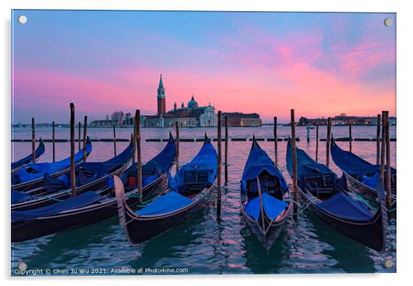 Church of San Giorgio Maggiore with gondolas at sunset time, Venice, Italy Acrylic by Chun Ju Wu