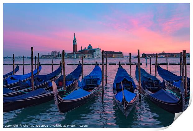 Church of San Giorgio Maggiore with gondolas at sunset time, Venice, Italy Print by Chun Ju Wu