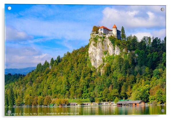 Bled Castle, a medieval castle at Lake Bled in Slovenia Acrylic by Chun Ju Wu