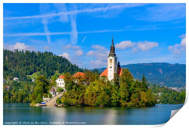 Bled Island on Lake Bled, a popular tourist destination in Slovenia Print by Chun Ju Wu