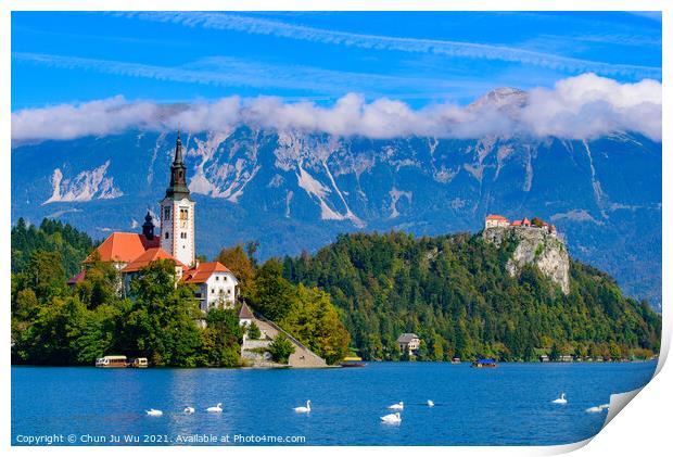 Bled Island on Lake Bled, a popular tourist destination in Slovenia Print by Chun Ju Wu