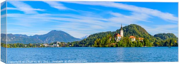 Panoramic view of Lake Bled, a popular tourist destination in Slovenia Canvas Print by Chun Ju Wu