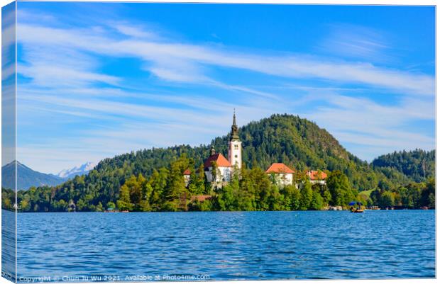 Bled Island on Lake Bled, a popular tourist destination in Slovenia Canvas Print by Chun Ju Wu