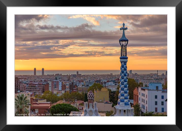 Park Guell at sunrise time in Barcelona, Spain Framed Mounted Print by Chun Ju Wu