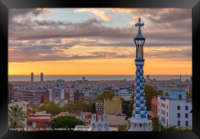 Park Guell at sunrise time in Barcelona, Spain Framed Print by Chun Ju Wu
