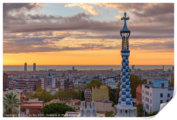 Park Guell at sunrise time in Barcelona, Spain Print by Chun Ju Wu