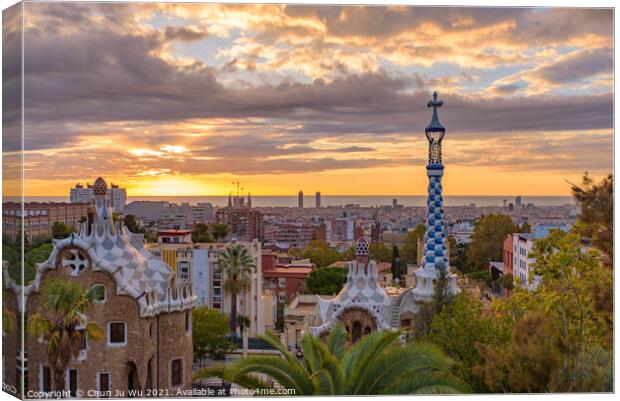 Park Guell at sunrise time in Barcelona, Spain Canvas Print by Chun Ju Wu