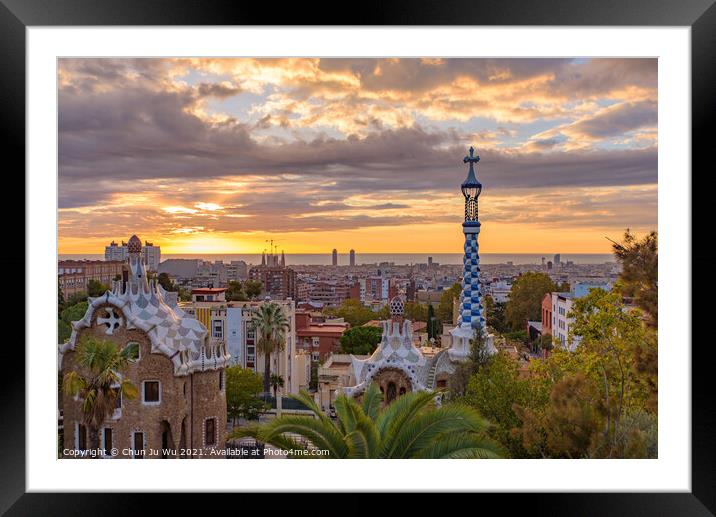 Park Guell at sunrise time in Barcelona, Spain Framed Mounted Print by Chun Ju Wu