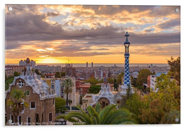 Park Guell at sunrise time in Barcelona, Spain Acrylic by Chun Ju Wu
