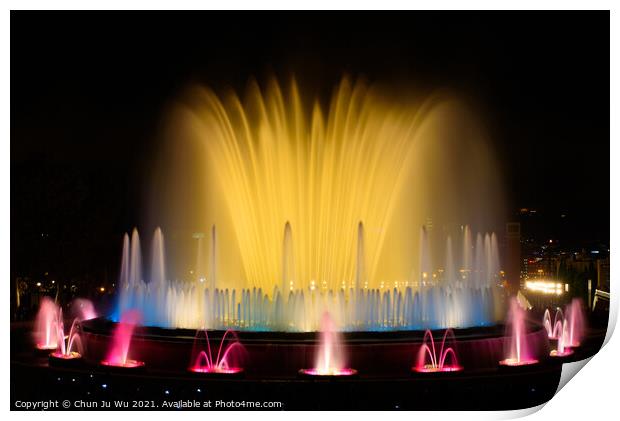 The colorful water show of Magic Fountain of Montjuic with light and music in Barcelona , Spain Print by Chun Ju Wu