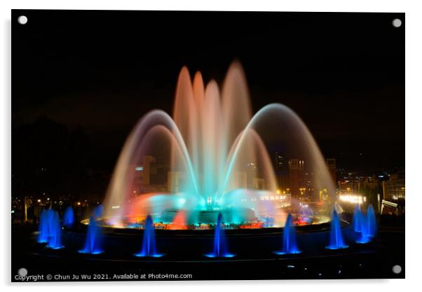 The colorful water show of Magic Fountain of Montjuic with light and music in Barcelona , Spain Acrylic by Chun Ju Wu