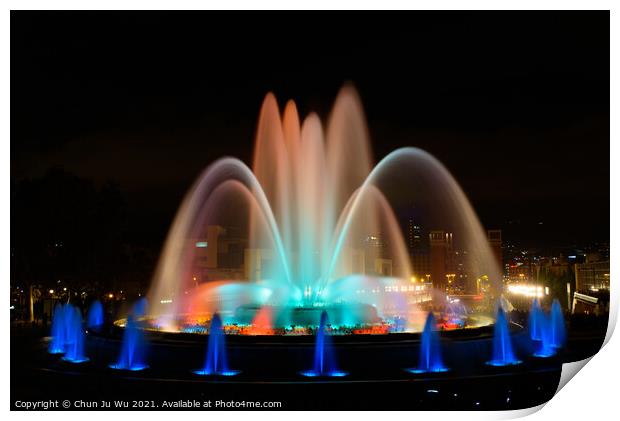 The colorful water show of Magic Fountain of Montjuic with light and music in Barcelona , Spain Print by Chun Ju Wu