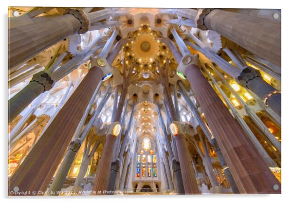 The interior of Sagrada Familia (Church of the Holy Family), the cathedral designed by Gaudi in Barcelona, Spain Acrylic by Chun Ju Wu