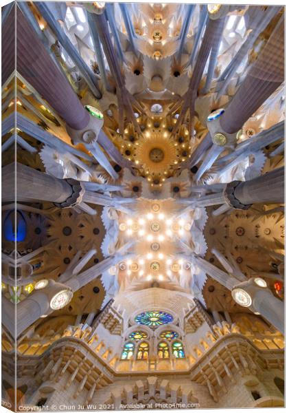 The ceiling of interior of Sagrada Familia (Church of the Holy Family), the cathedral designed by Gaudi in Barcelona, Spain Canvas Print by Chun Ju Wu