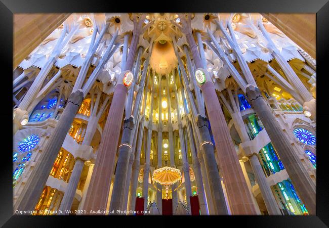 The interior of Sagrada Familia (Church of the Holy Family), the cathedral designed by Gaudi in Barcelona, Spain Framed Print by Chun Ju Wu