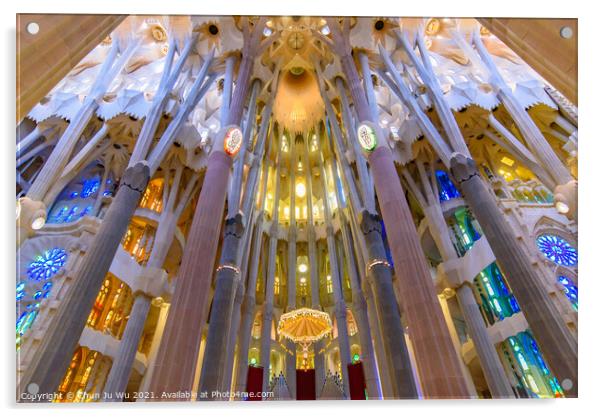 The interior of Sagrada Familia (Church of the Holy Family), the cathedral designed by Gaudi in Barcelona, Spain Acrylic by Chun Ju Wu