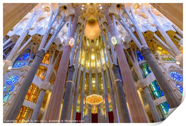 The interior of Sagrada Familia (Church of the Holy Family), the cathedral designed by Gaudi in Barcelona, Spain Print by Chun Ju Wu