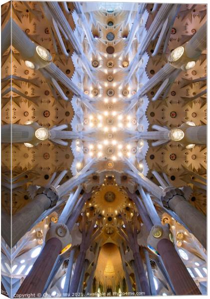 The ceiling of interior of Sagrada Familia (Church of the Holy Family), the cathedral designed by Gaudi in Barcelona, Spain Canvas Print by Chun Ju Wu