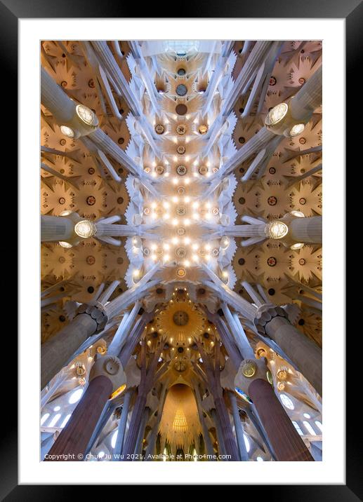 The ceiling of interior of Sagrada Familia (Church of the Holy Family), the cathedral designed by Gaudi in Barcelona, Spain Framed Mounted Print by Chun Ju Wu