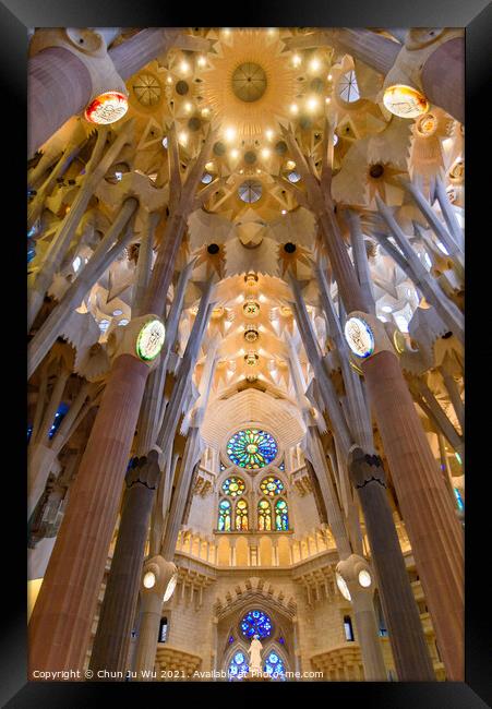 The interior of Sagrada Familia (Church of the Holy Family), the cathedral designed by Gaudi in Barcelona, Spain Framed Print by Chun Ju Wu