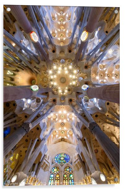 The ceiling of interior of Sagrada Familia (Church of the Holy Family), the cathedral designed by Gaudi in Barcelona, Spain Acrylic by Chun Ju Wu
