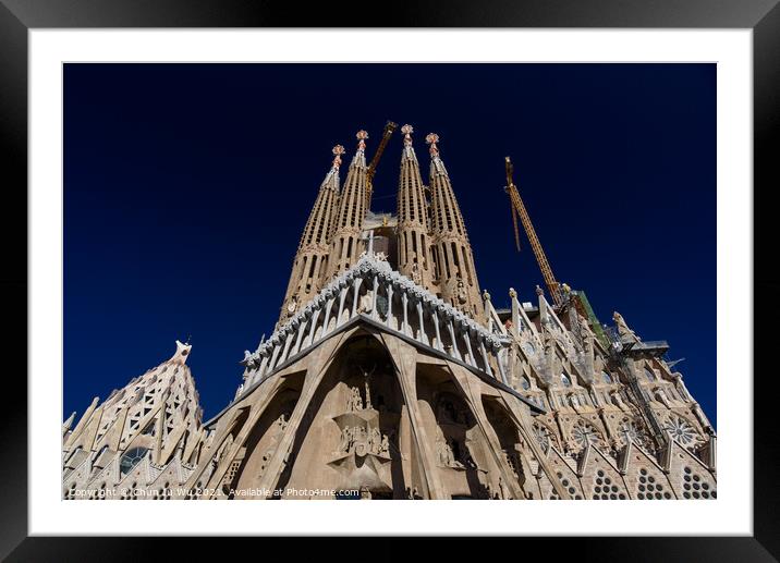 Passion Façade of Sagrada Familia, the cathedral designed by Gaudi in Barcelona, Spain Framed Mounted Print by Chun Ju Wu