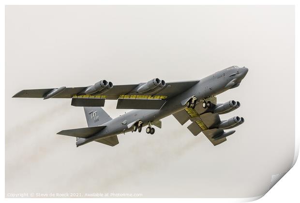 B52 Gets Airborne On A Grey Day. Print by Steve de Roeck
