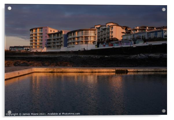 Westward Ho! seaside apartments at sunset Acrylic by James Moore