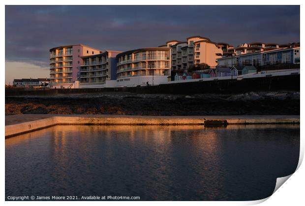 Westward Ho! seaside apartments at sunset Print by James Moore